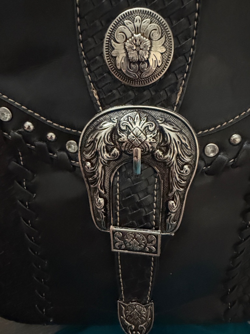 Montana West Black Crossbody Bag with Silver-Tone Buckle Accents - Picture 3 of 8